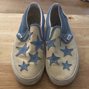Vans Slip-On Stars Canvas Shoes - Blue & Tan